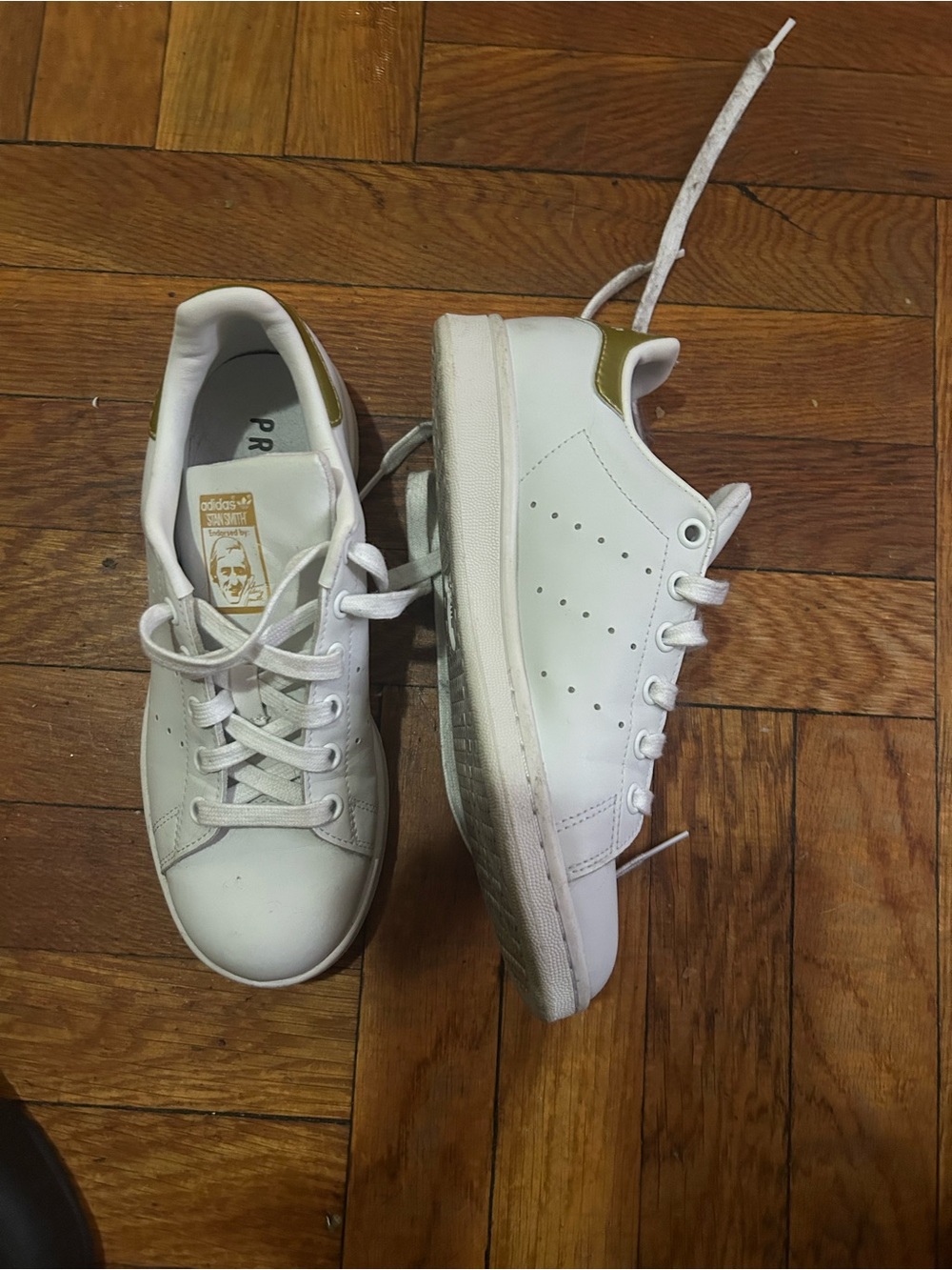 Adidas Stan Smith White Gold Leather Sneakers Women’s Size 6